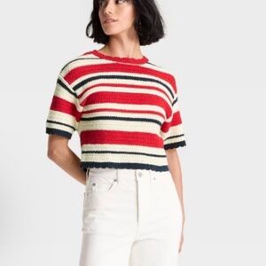 Women's Crewneck Knit Pullover Sweater - Universal Thread ™ Red/Navy Striped XS